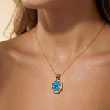 Vintage Style Oval Shaped Swiss Blue Topaz Halo Set with Diamond Accents