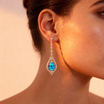 Art Deco Style Pear Shaped Swiss Blue Topaz Diamond Drop Earrings - GeumJewels