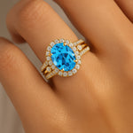 Solitaire Oval Swiss Blue Topaz Split Shank Diamond Engagement Ring - GeumJewels