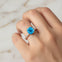 Swiss Blue Topaz Square Cushion Under Halo Diamonds Thin Ring with Diamond Band - GeumJewels