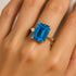 Emerald Shaped Swiss Blue Topaz with 3mm Accent Solitaire Engagement Ring - GeumJewels