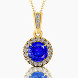 Dainty Round Solitaire Halo Diamond Tanzanite Pendant