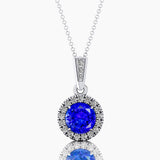 Dainty Round Solitaire Halo Diamond Tanzanite Pendant