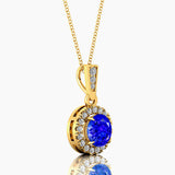 Dainty Round Solitaire Halo Diamond Tanzanite Pendant