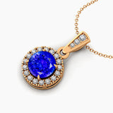 Dainty Round Solitaire Halo Diamond Tanzanite Pendant