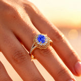 Flower Inspired Cluster Diamond Oval Tanzanite Engagement Ring - GeumJewels