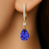 Lever Back Diamond Drop Earrings with Pear Cut Tanzanite