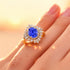 Oval Solitaire Tanzanite Baguette and Round Diamond Cocktail Ring - GeumJewels