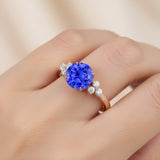 Trio Diamond Engagement Ring with Round Solitaire Tanzanite - GeumJewels