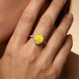 Oval Solitaire Yellow Sapphire Halo Diamond Engagement Ring