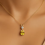 Yellow Sapphire Teardrop Pendant with Solitaire Diamond - GeumJewels