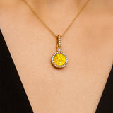 Classic Solitaire Round Yellow Sapphire Halo Diamond Dangle Pendant - GeumJewels