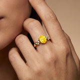 Criss Cross Diamond Ring with Oval Cut Yellow Sapphire