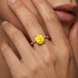 Cushion Cut Yellow Sapphire Engagement Ring with Distant Diamond Band