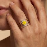 Solitaire Round Yellow Sapphire Cocktail Diamond Ring