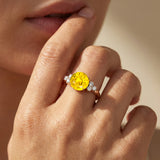 Trio Diamond Engagement Ring with Round Solitaire Yellow Sapphire