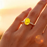 Oval Solitaire Yellow Sapphire with Accent Diamonds Engagement Ring - GeumJewels