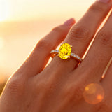 Oval Solitaire Yellow Sapphire with Accent Diamonds Engagement Ring - GeumJewels