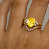 Yellow Sapphire Gold Ring With Stackable Diamond Band - GeumJewels