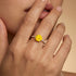 Classic Six Prong Round Solitaire Yellow Sapphire Ring with Accent Diamond Band - GeumJewels