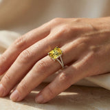 Emerald Cut Yellow Sapphire Split Shank Engagement Ring with Diamonds