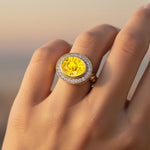 Vintage Style Elongated Oval Yellow Sapphire Halo Diamond Twisted Ring - GeumJewels