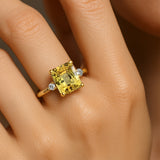 Emerald Cut Yellow Sapphire and Diamond Three Stone Ring - GeumJewels