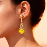Inverted Princess Cut Yellow Sapphire Drop Earrings with Diamonds - GeumJewels