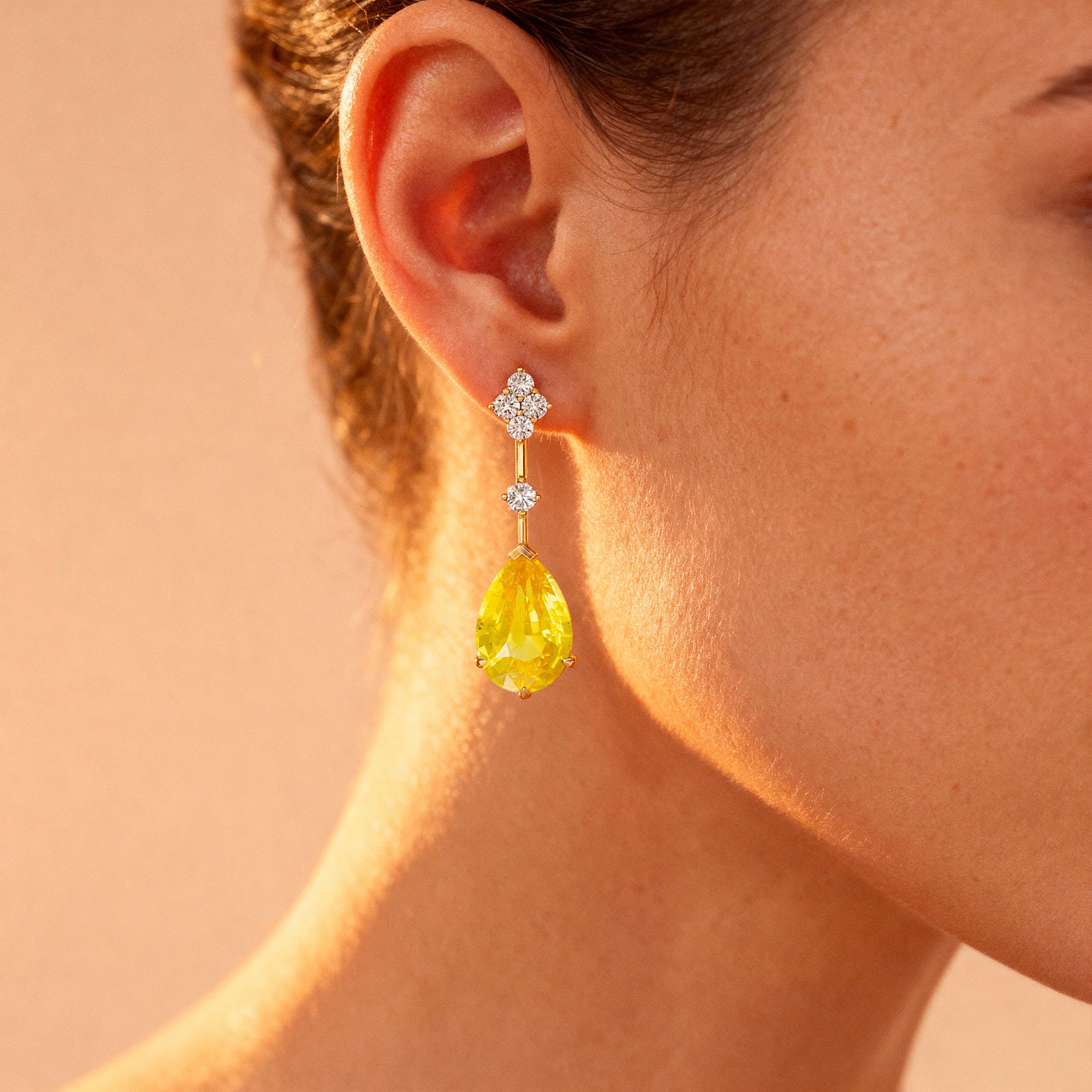 Teardrop Yellow Sapphire Drop Earrings with Accent Diamonds - GeumJewels