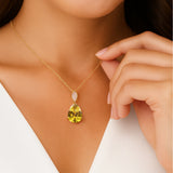 Illussion Set Diamond Pendant with Pear Cut Yellow Sapphire - GeumJewels