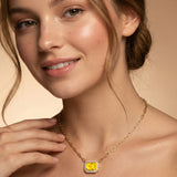 Emerald Cut Yellow Sapphire Halo Set Diamond Necklace