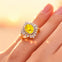 Oval Solitaire Yellow Sapphire Baguette and Round Diamond Cocktail Ring - GeumJewels