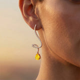 Elegant Spiral Teardrop Yellow Sapphire Diamond Drop Earrings