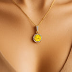 Dainty Round Solitaire Halo Diamond Yellow Sapphire Pendant - GeumJewels