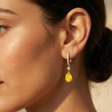 Pendientes Colgantes con Enganche de Palanca con Zafiro Amarillo Talla Pera y Diamantes