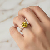 Yellow Sapphire Square Cushion Under Halo Diamonds Thin Ring with Diamond Band - GeumJewels