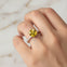 Yellow Sapphire Square Cushion Under Halo Diamonds Thin Ring with Diamond Band - GeumJewels