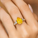 Pear Cut Yellow Sapphire with Graduated Diamonds Ring - GeumJewels