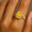 Halo Set Emerald Shaped Yellow Sapphire Split Shank Ring with Accent Diamonds - GeumJewels