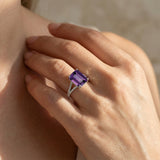 Emerald Cut Amethyst Split Shank Engagement Ring with Diamonds - GeumJewels
