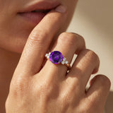 Trio Diamond Engagement Ring with Round Solitaire Amethyst