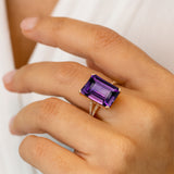 Emerald Cut Amethyst Split Shank Engagement Ring with Diamonds - GeumJewels