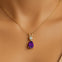 Amethyst Teardrop Pendant with Solitaire Diamond - GeumJewels