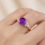 Trio Diamond Engagement Ring with Round Solitaire Amethyst - GeumJewels