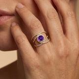 Solitaire Round Amethyst Cocktail Diamond Ring