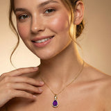 Classic Teardrop Shaped Amethyst Halo Diamond Dangle Pendant