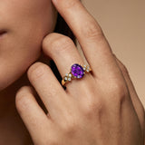 Criss Cross Diamond Ring with Oval Cut Amethyst