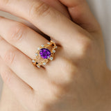 Flower Inspired Ring with Oval Shaped Amethyst and Accent Diamonds - GeumJewels
