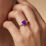 Princess Cut Amethyst Graduating Accent Diamond Ring