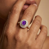 Triple Halo Diamond Oval Cut Amethyst Cocktail Ring